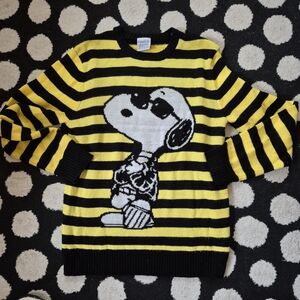 Peanuts X Snoopy Black and Yellow Striped Sweater Unisex Small GUC